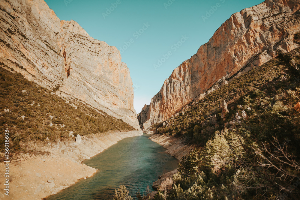 A river in the Mont-Rebei Canyon, Lleida, Spain A river in the Mont-Rebei Canyon, Lleida, Spain