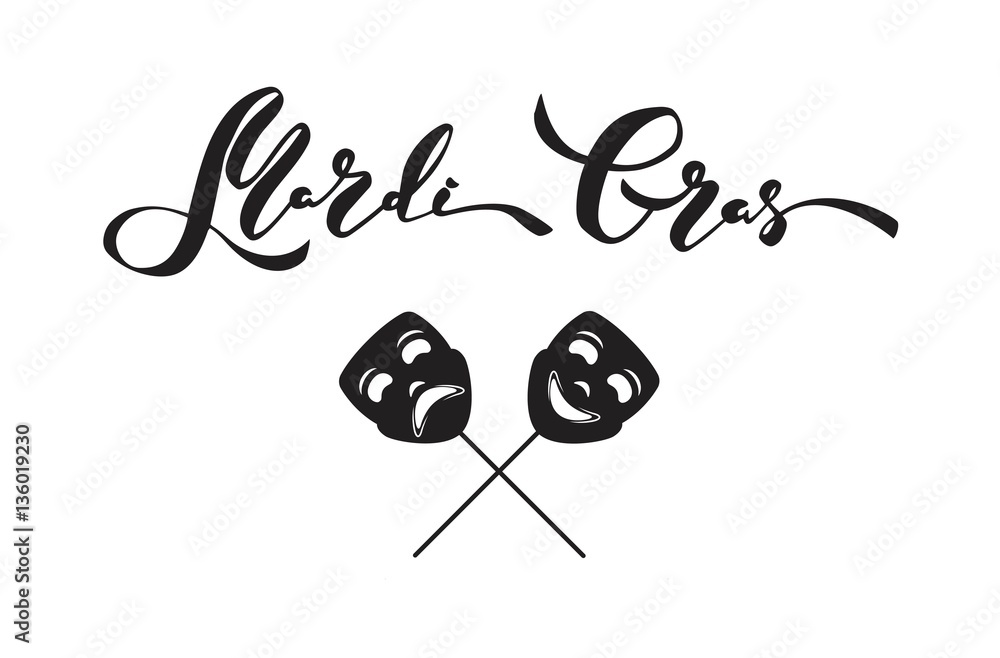 Fotografie Mardi gras black and white calligraphic lettering poster, vector illustration