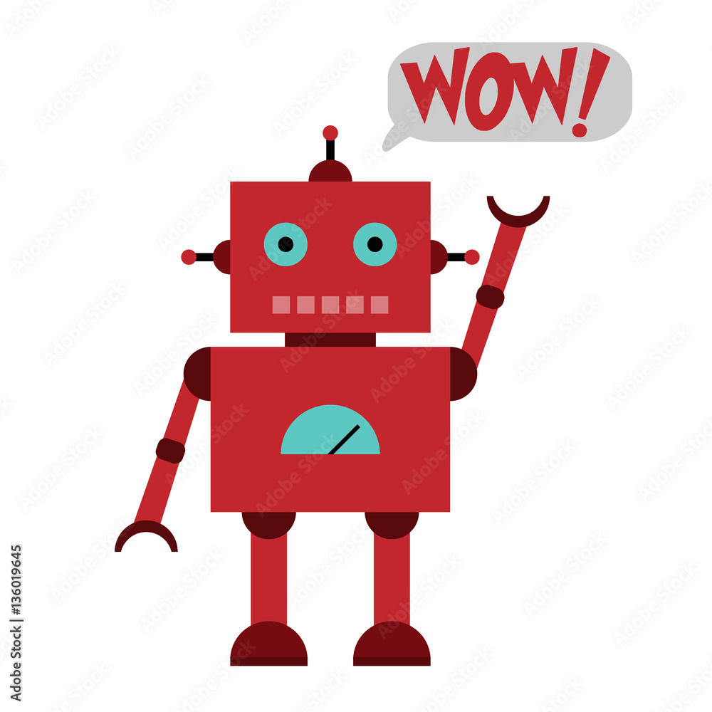 Vector illustration of a toy Robot and text WOW!