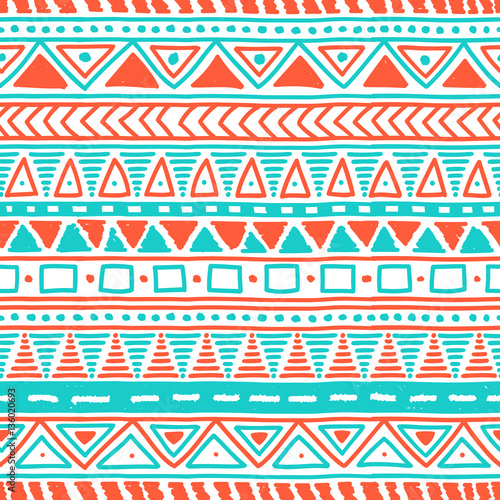 Seamless ethnic pattern. Cute geometric background. White, orang