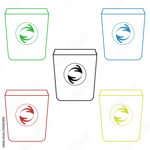 Five colors of rubbish cans in line style