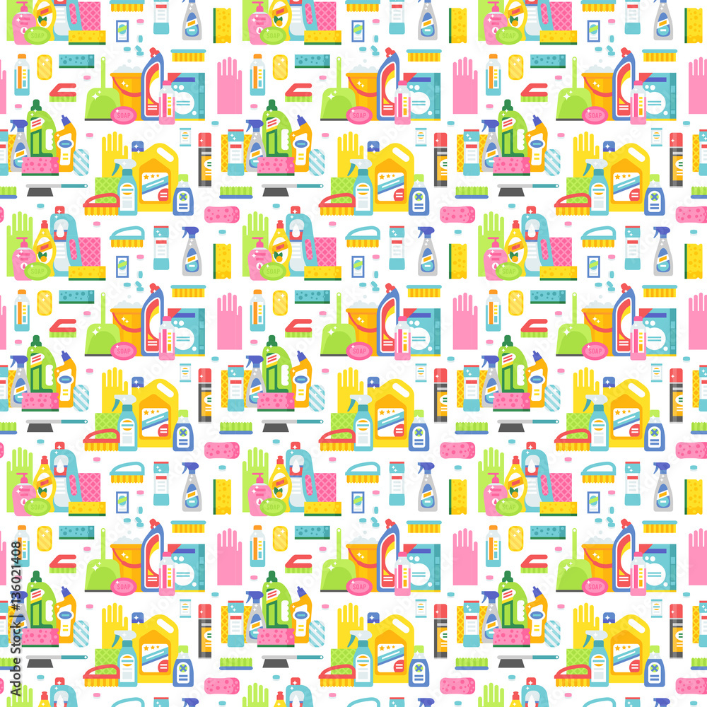 Plakat Cleaning tools sweamless pattern vector.