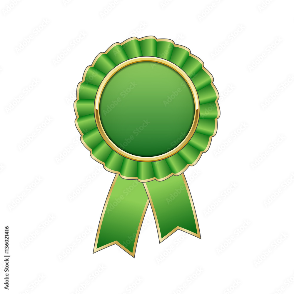 Green and gold award rosette with ribbon Green and gold award rosette with ribbon