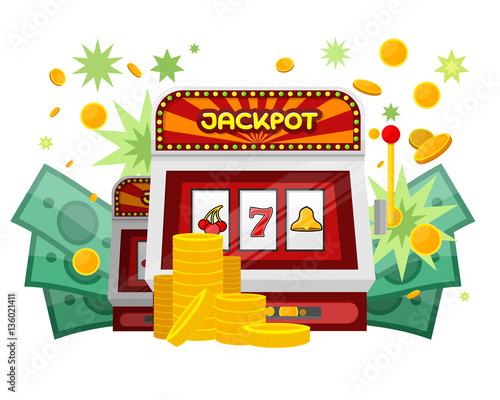 Slot Machine Web Banner Isolated on Green
