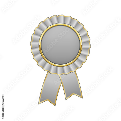 Silver grey and gold award rosette with ribbon