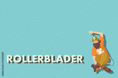 Rollerblader jump. Hipster stiyle of life. Flat design
