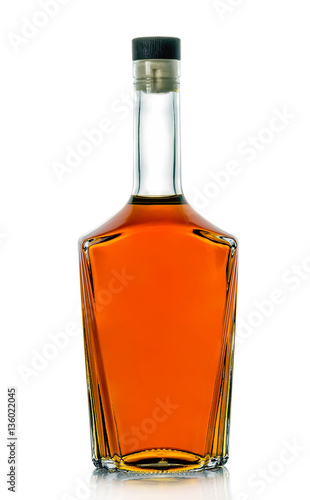 A bottle of brandy on a white background