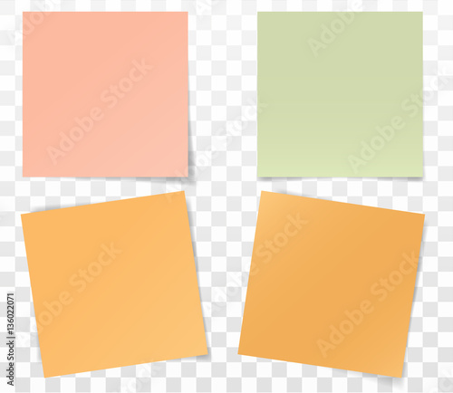 Set of paper stickers for notes on transparent background