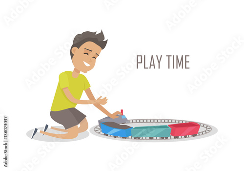 Boy with Train Construction.