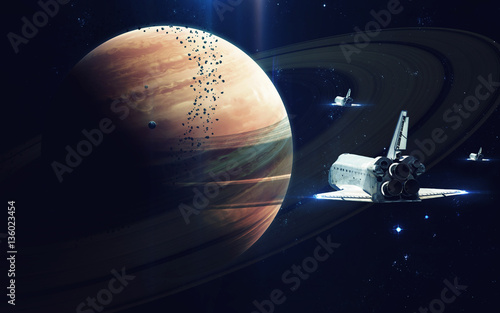 Fototapeta Naklejka Na Ścianę i Meble -  Gas giant planet. Beauty of deep space. Billions of galaxies in the universe. Elements of this image furnished by NASA