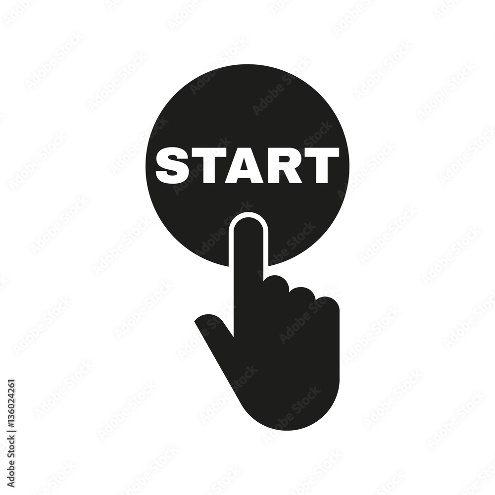 Hand pressing a button with the text START icon. Startup, launch, run symbol. Flat design. Stock - Vector illustration Hand pressing a button with the text START icon. Startup, launch, run symbol. Flat design. Stock - Vector illustration