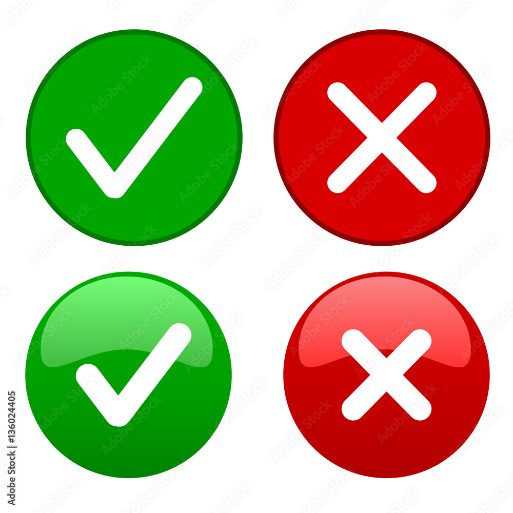Check mark and cross buttons icons. Check mark and cross buttons icons.