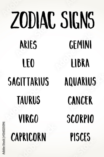 Zodiac signs names set