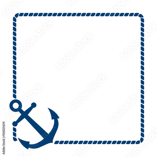 Icono plano ancla con marco de cuerda azul en fondo blanco