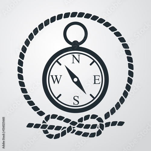 Icono plano brujula con circulo de cuerda en fondo degradado