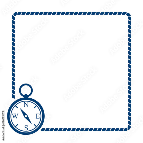 Icono plano brujula con marco de cuerda azul en fondo blanco