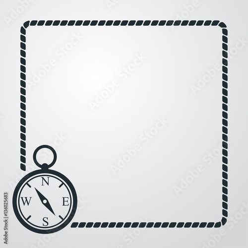 Icono plano brujula con marco de cuerda en fondo degradado