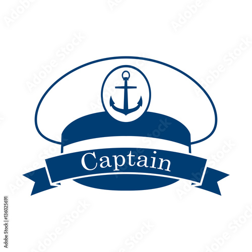Icono plano Captain en gorra capitan azul en fondo blanco