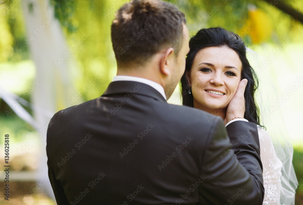 Groom is touching tenderly a face of the bride Groom is touching tenderly a face of the bride