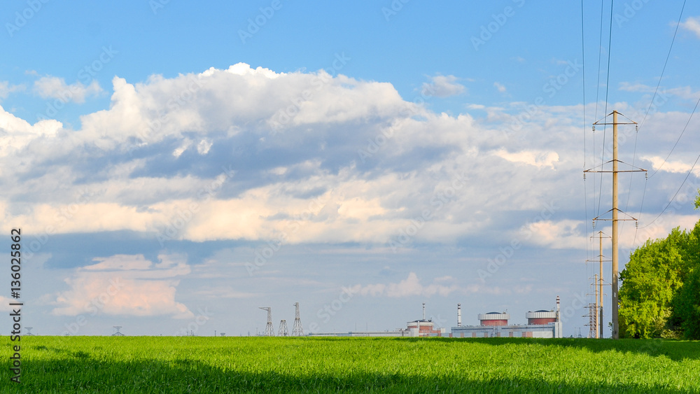 Natural clean background. South Ukrainian Nuclear Power Plant