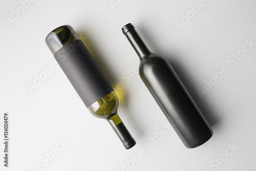 Top view of two wine bottles