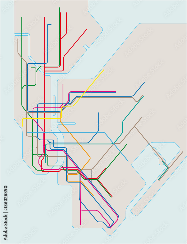 colored subway vector map of New York City