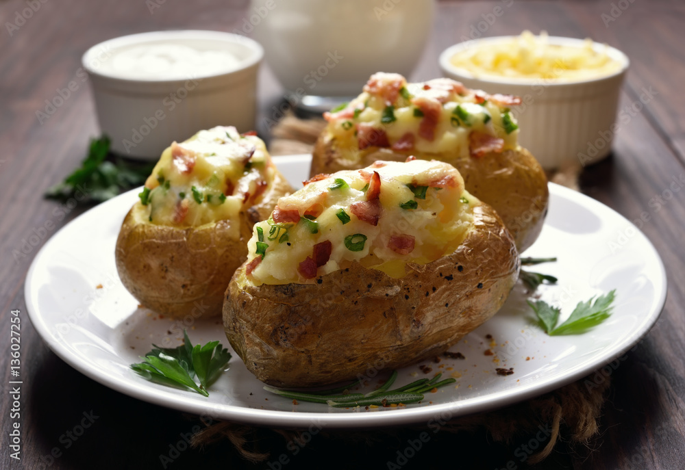 Baked potato with bacon and cheese Baked potato with bacon and cheese
