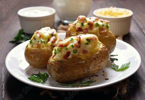 Baked potato with bacon and cheese