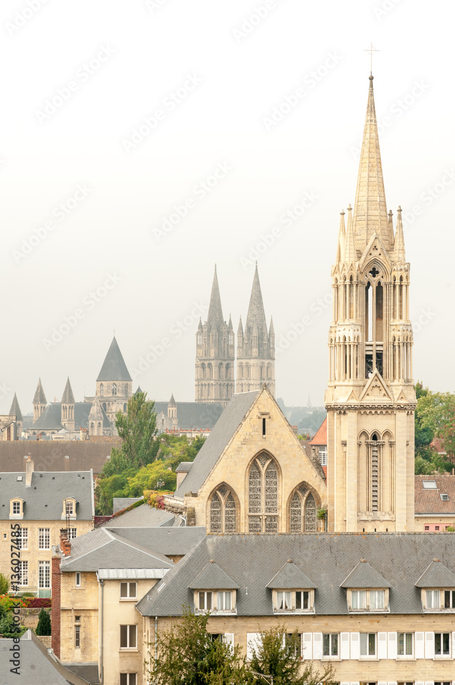 View of downtown Caen with church of Saint-Pierre and Abbey of Saint-Etienne, France
