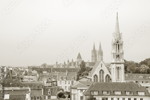 View of downtown Caen with church of Saint-Pierre and Abbey of Saint-Etienne, France 