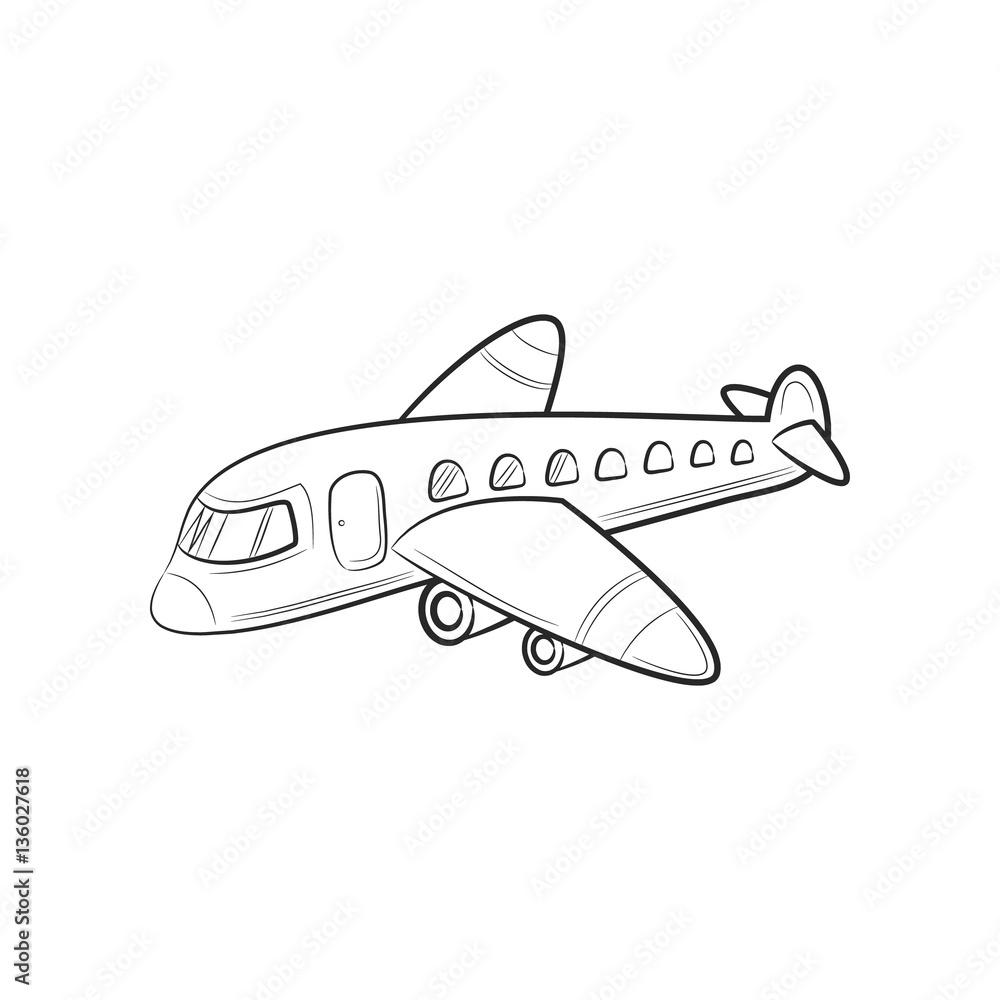 Hand draw sketch Transportation Travel icons plane. Vector illustration