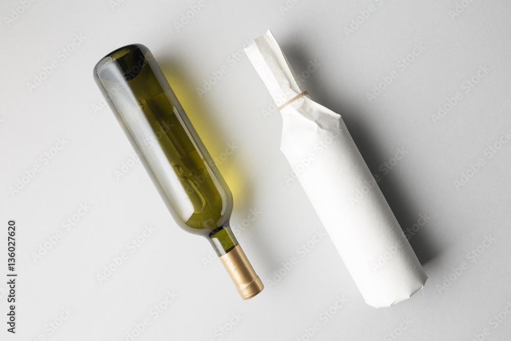 Fototapeta premium Top view of two wine bottles