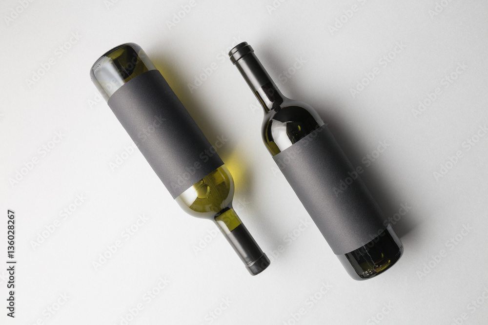 Top view of two wine bottles Top view of two wine bottles