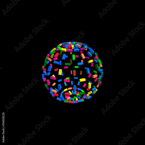 3d Sphere from particles.Isolated on black.Vector colorful illus