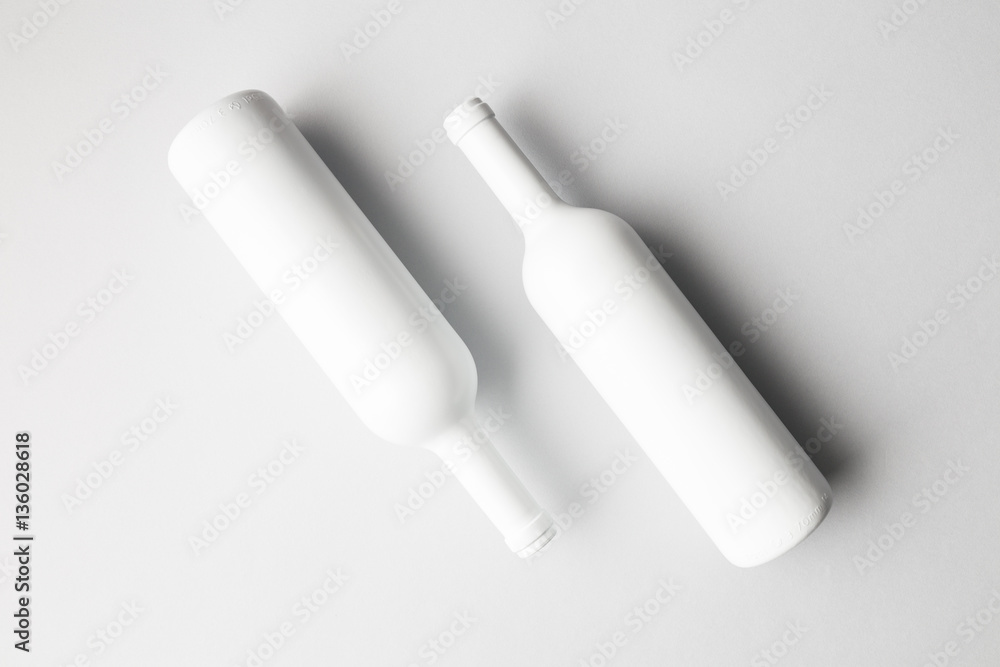 Top view of two wine bottles Top view of two wine bottles