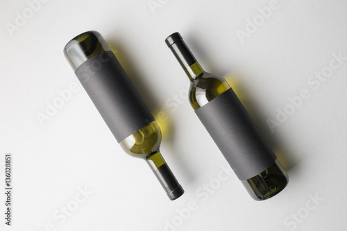 Top view of two wine bottles