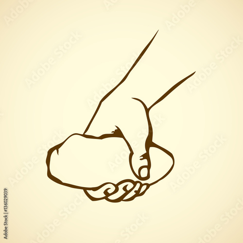 Hand holding a stone. Vector drawing