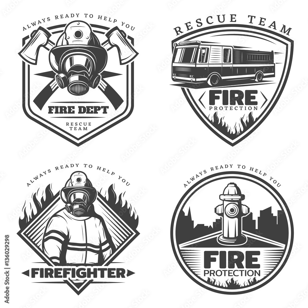 Fototapeta premium Vintage Firefighting Emblems Set