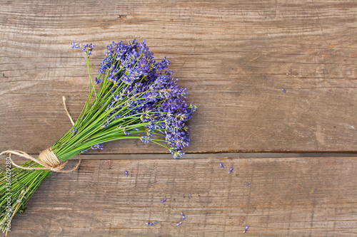 Bouquet of lavender on vintage wood background