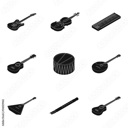 Musical instruments set icons in black style. Big collection of musical instruments vector symbol stock illustration