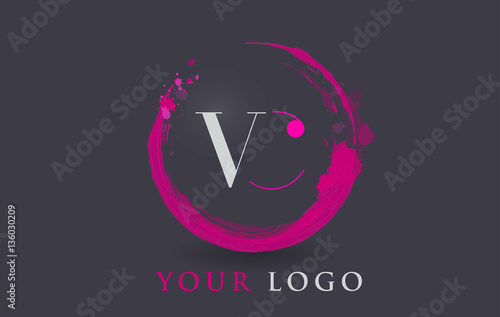 VC Letter Logo Circular Purple Splash Brush Concept.