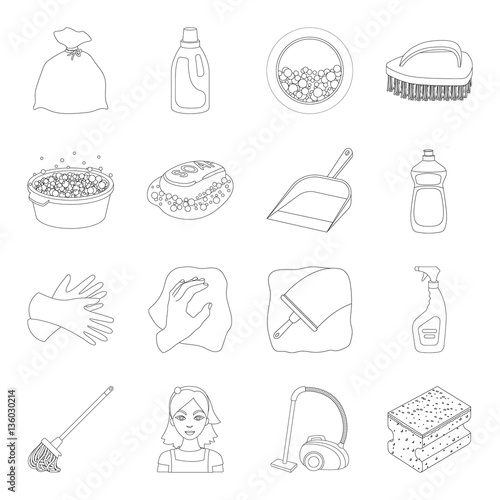 Cleaning set icons in outline style. Big collection of cleaning vector symbol stock illustration