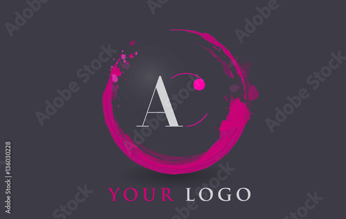 AC Letter Logo Circular Purple Splash Brush Concept.