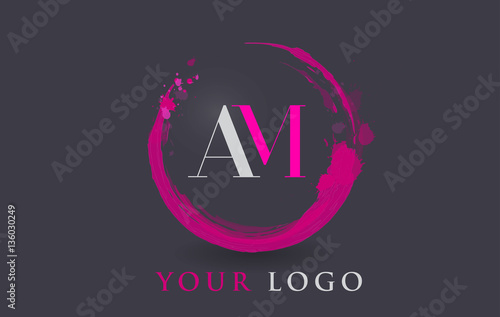 AM Letter Logo Circular Purple Splash Brush Concept.