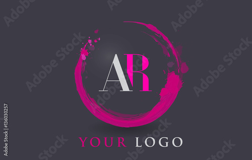 AR Letter Logo Circular Purple Splash Brush Concept.