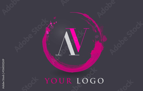 AV Letter Logo Circular Purple Splash Brush Concept.