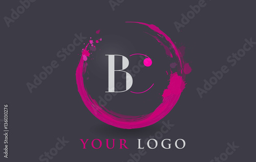 BC Letter Logo Circular Purple Splash Brush Concept.