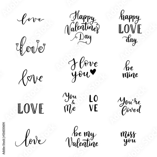 Happy Valentines Day phrases for greeting cards, posters. Vector hand lettering background.