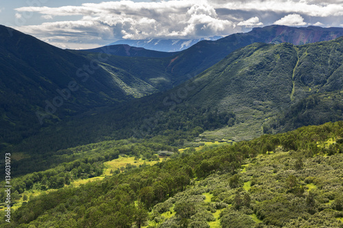 Kronotsky Nature Reserve on Kamchatka Peninsula. View from helicopter.