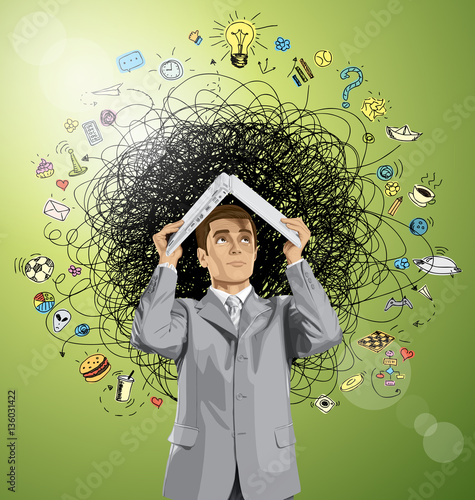 Vector Business Man Hides Under The Laptop